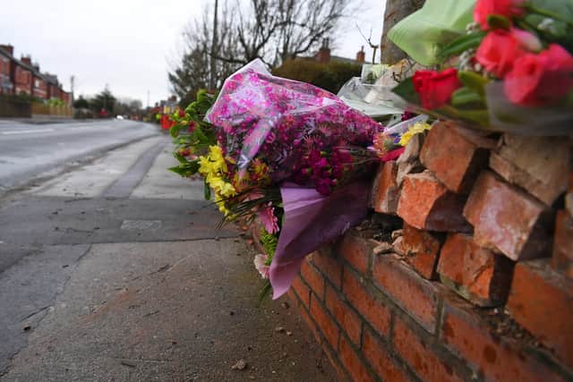 More floral tributes that were left at the scene of the tragedy the following day.